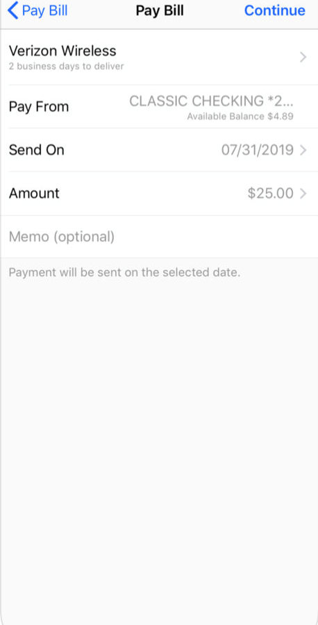 Pay Bill Screen A